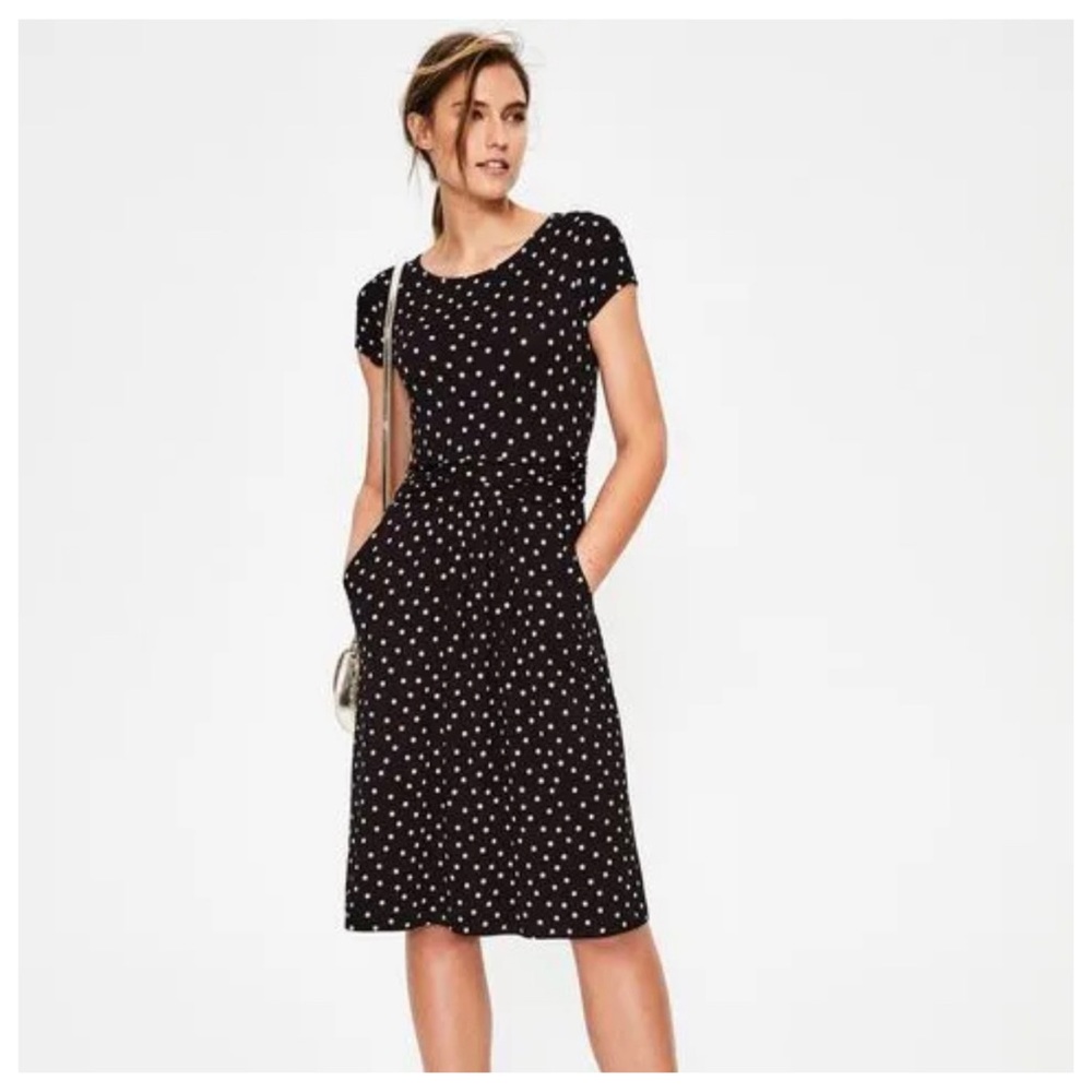 Boden Polka Dot Black Pink Amelie Stretch Jersey Career Dress Size 8 US Medium